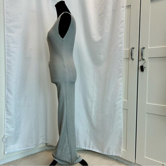 Zara Gray sleeveless textured metallic silver ruched bodycon maxi dress M NWOT - Picture 7 of 15